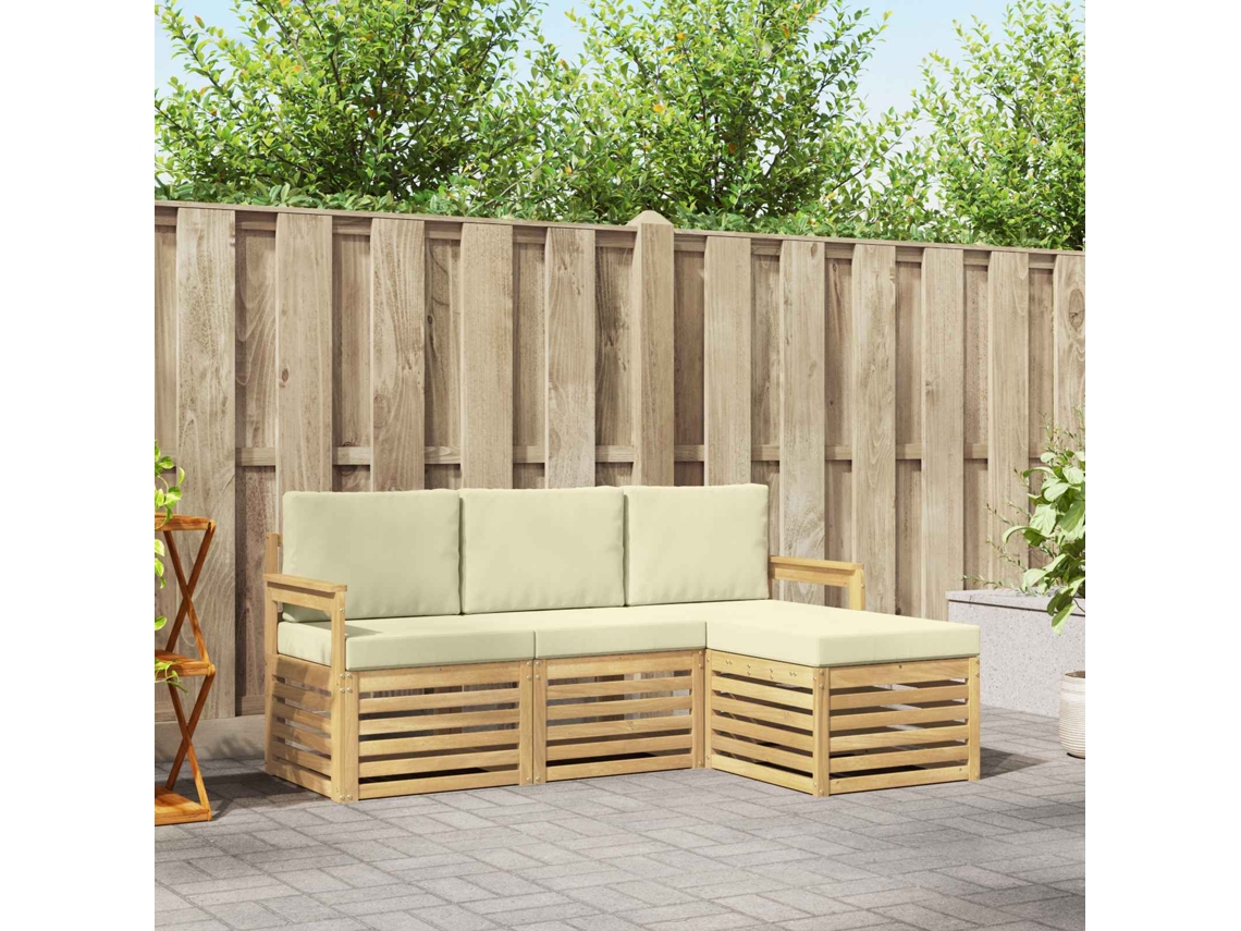 Vidaxl Conjunto De Sofás Para Exterior 4 Pcs Branco E Creme