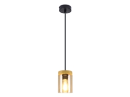 Luminária Pendente E27 Vintage Preto Diam.12 Cm Madeira Metal com Abajur de Vidro para Sala de Jantar Cozinha Sala de Estar Quarto NETTLIFE