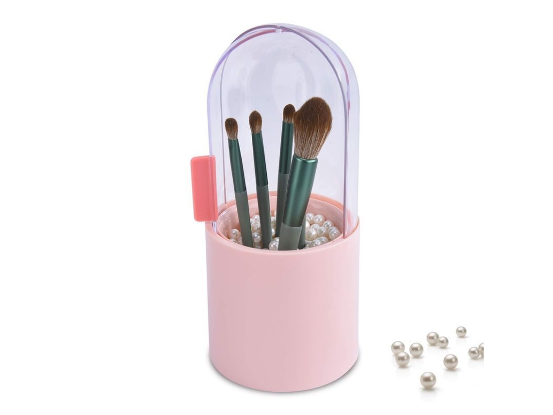 Porta Brochas de Maquilhagem com Tapa Deslizante e Perlas Brancas, Grande Rosa S/MARCA