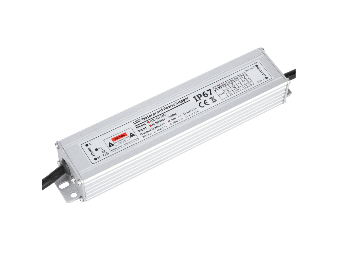 Fonte de alimentação à prova d'água IP67 para fita de LED, transformador de 100-264 V CA para 24 V CC, 30 W.
