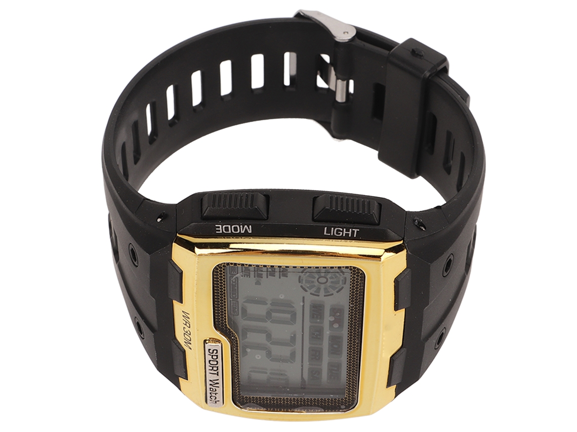 Relógio Digital Esportivo Masculino WR30m à Prova D'água com Luz Luminosa Alarme Data Ouro S/MARCA