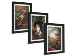 Composição De Quadros Flores Vintage, Gatos, Natureza Espelharte (3 Peças 20x30 Cm)