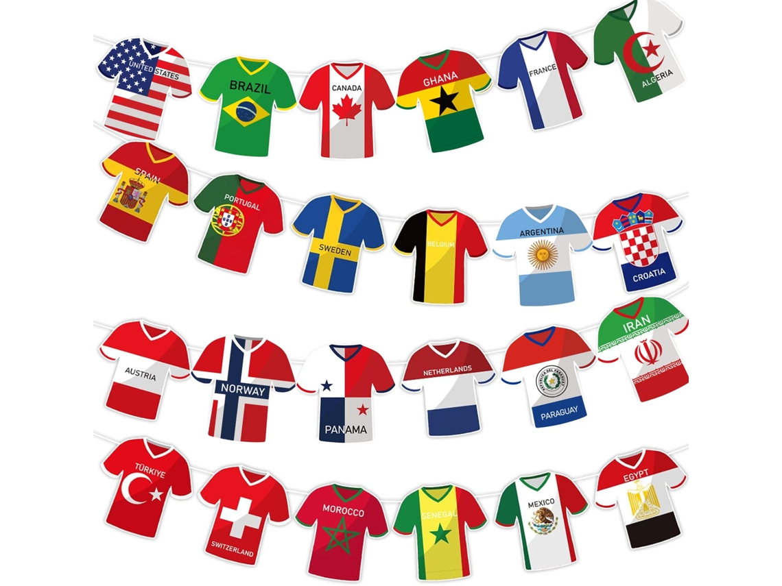 Faixa com 48 Bandeiras Internacionais de Futebol, Decoração para Festas de Torcedores e Eventos Ao Ar Livre