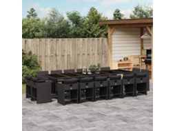 Vidaxl 17 Pcs Conjunto De Jantar P/ Jardim C/ Almofadões Vime Pe Preto
