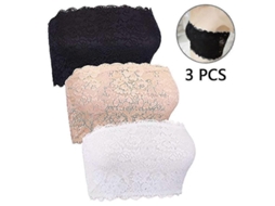 Fasst 3 Peças Top Tubo de Encaje com Flores para Mulher Bh Bandeau Sem Arcos Nem Espuma Tamanho Único