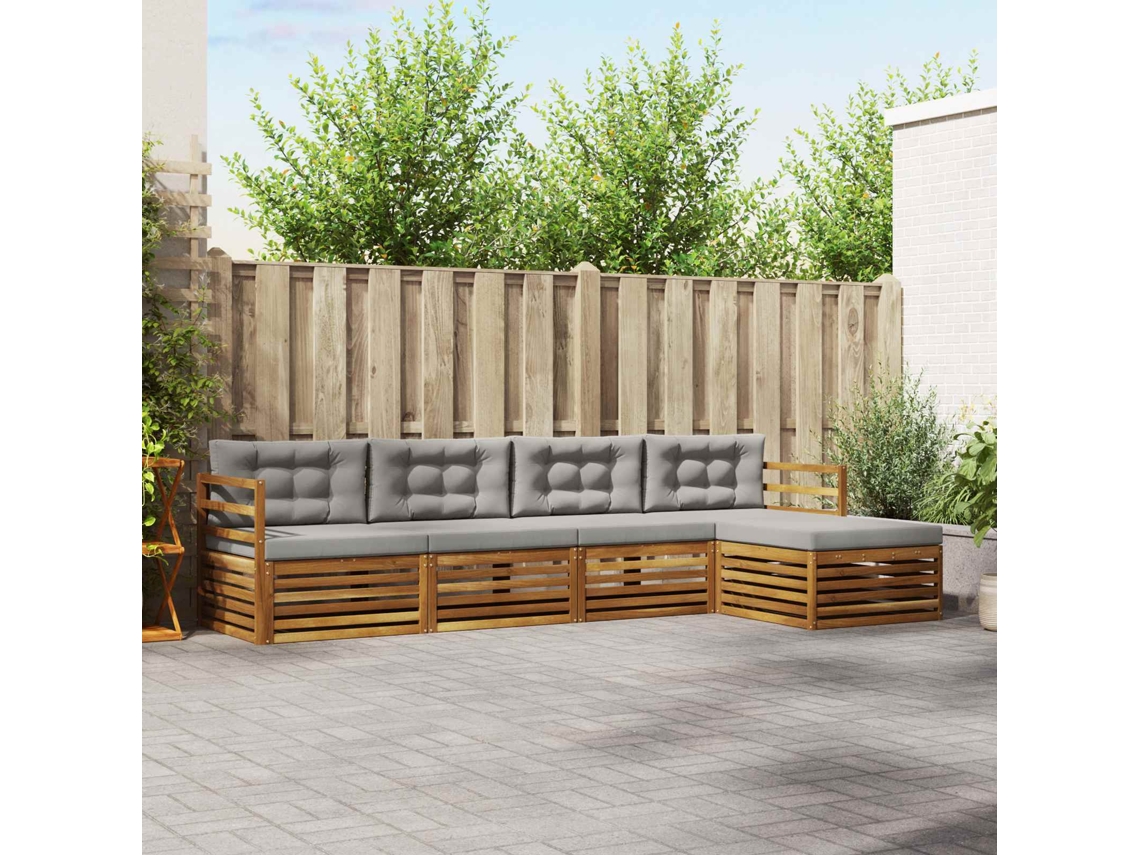 Vidaxl Conjunto De Sofás Para Exterior 5 Unid. Cinza Natural E Claro