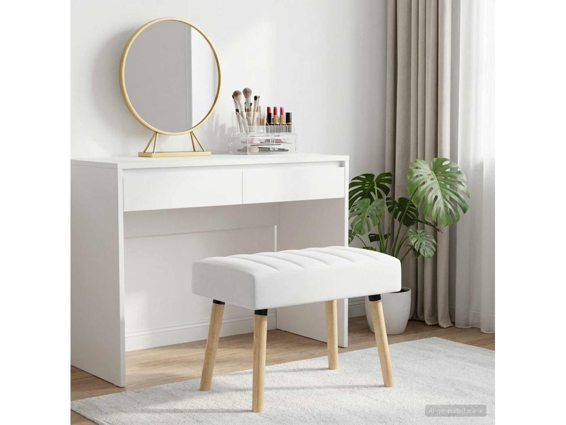 Vidaxl Banco Com Tufting Em Canal Branco 60 X 40 X 45 Cm Tecido