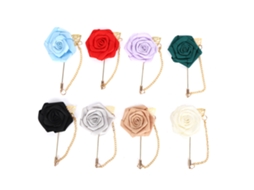 Conjunto de 8 Broches de Fita e Metal com Folha Dourada e Rosa para Noiva