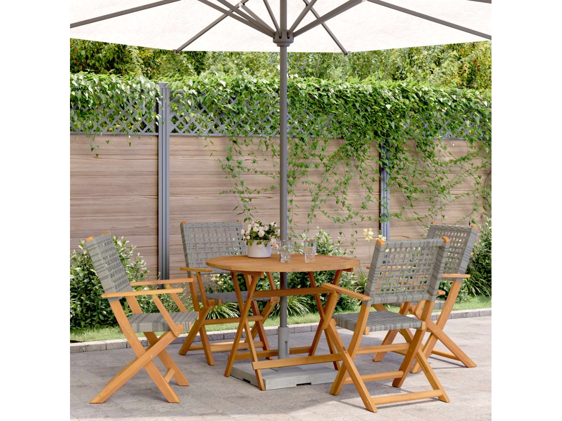 Conjunto 5 Peças Jantar P/ Jardim Vime Pe/madeira Maciça Preto Dkd Home Decor