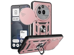 Capa Nothing Phone 3a Pro com protetor de câmera deslizante e suporte giratório em TPU/plástico, ouro rosa
