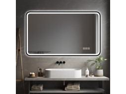 Espelho Led Casa Banho 70x90 Cm Luz Frontal e Traseira, Antiembaçante, 3 Tons de Luz, Regulável, Memória, Montagem Horiz/vert, Ip44 Preto NOVELA