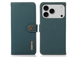 Capa Khazneh Para Iphone 17 Pro Com Rfid Em Couro Genuíno Verde.