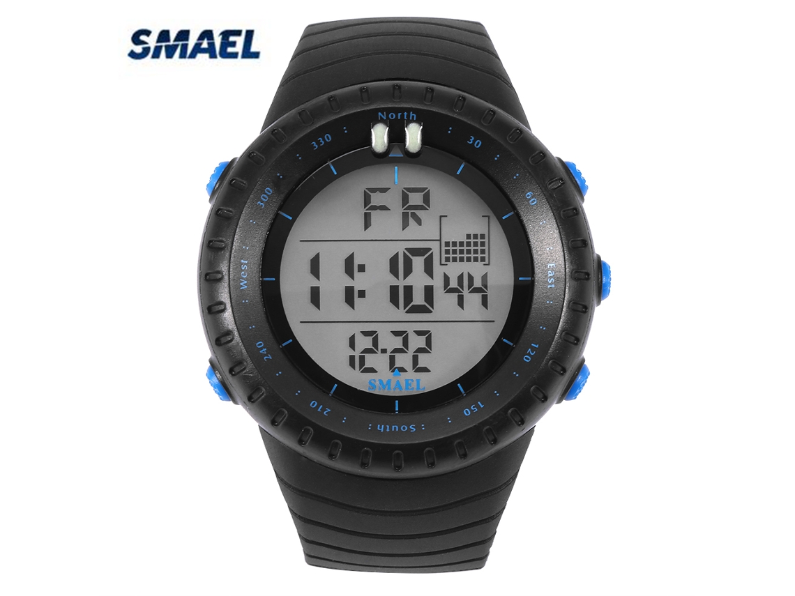 Reloj Deportivo Digital Smael Con Luz Led Y Fondo Iluminado Redondo Azul