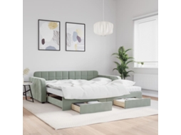 Sofá cama con cajones y terciopelo gris claro de 100x200 cm