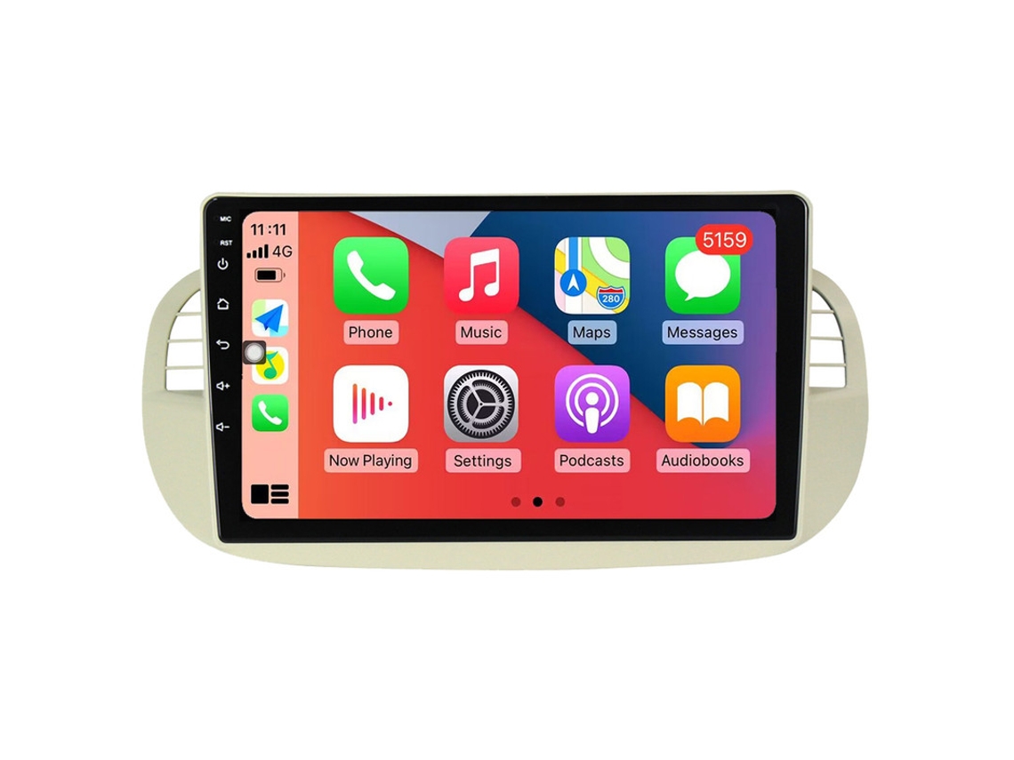 Auto Rádio Carro Bluetooth Autoradio 8GB RAM 128G ROM CarPlay Navegação GPS Ecrã Táctil RoverOne para Fiat 500 2007-2015  