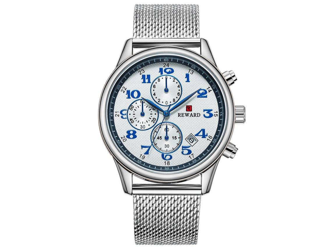 Relógio Masculino de Pulso Reward com Pulseira de Malha de Aço Quartzo Casual Empresarial Branco