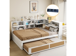 Sofá-cama De Madeira 140x200, Cama Retrátil Multifuncional, Berço Infantil Com Gavetas E Entrada Usb, Branco