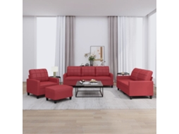 Vidaxl 4 Pcs Conjunto Sofás C/ Almofadões Couro Artif. Vermelho Tinto