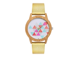 Relógio de pulso Zhoulianfa Gold Quartz com pulseira de malha moderna para homens e mulheres.