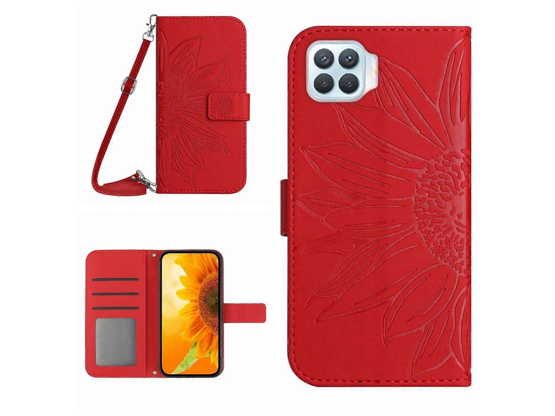 Capa De Celular Flip Em Couro Sintético Com Estampa De Girassol E Toque Suave Para Oppo Reno4 Lite/a93 4g, Com Cordão.