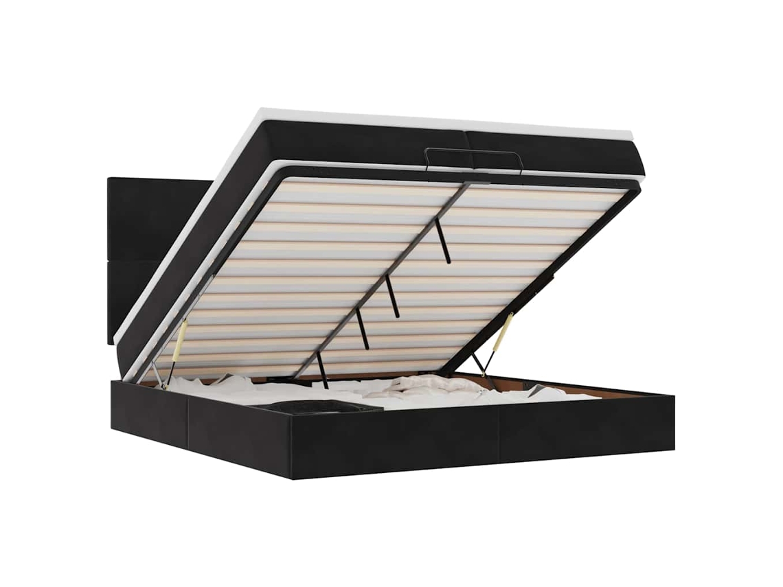 Estrutura de Cama Otomana com Colchões Veludo Preto MAISON EXCLUSIVE (200x200 cm)