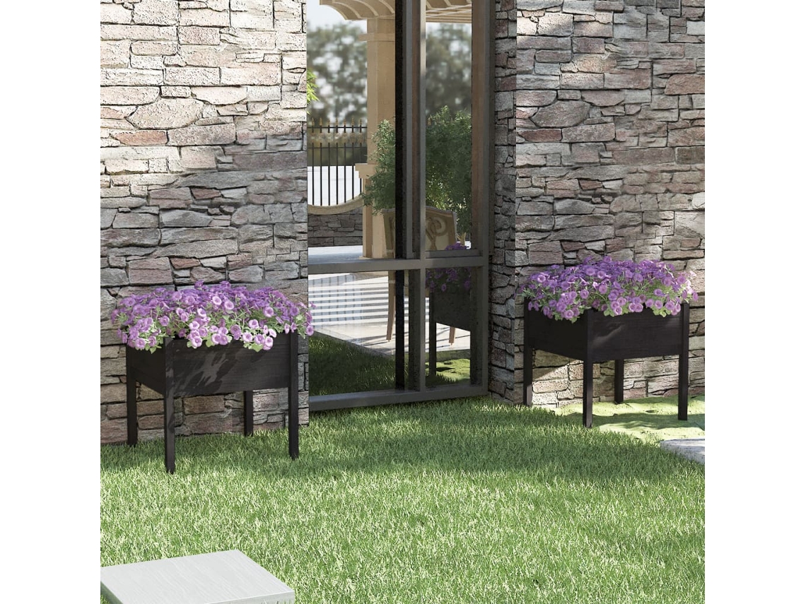 Vidaxl Vaso/floreira De Jardim 2 Pcs 70x70x70 Cm Pinho Maciço Preto