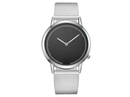 Reloj De Pareja Vansvar Unisex Dial Simple Acero Cuarzo Pulsera Plata Negro