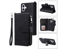 Capa Em Couro Pu Para Iphone 16 Plus Cor Preto