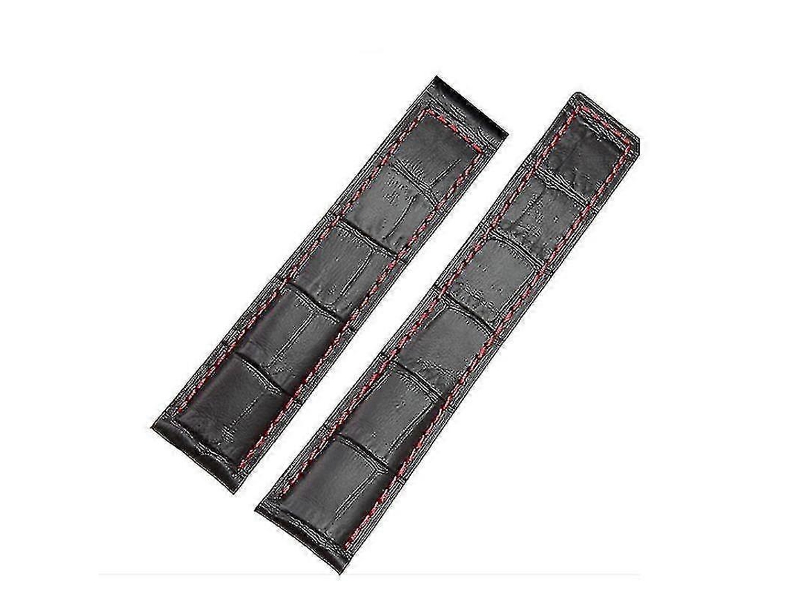 Pulseira Couro Genuíno 19 22mm Tag Heuer Fecho Dobrável Preta/vermelha