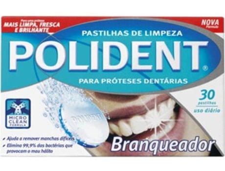 Produto Branqueador POLIDENT Comprimidos De Limpeza 30 Unidades