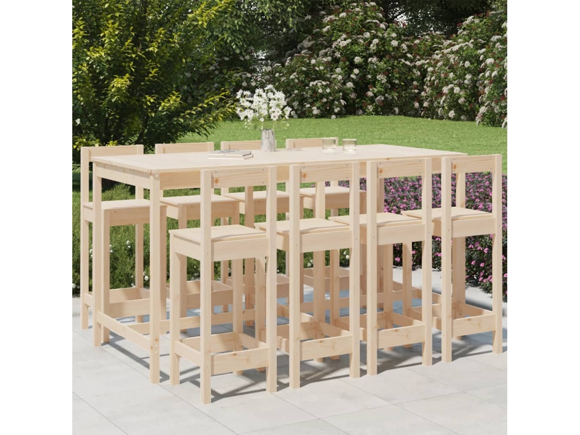 Vidaxl 9 Pcs Conjunto de Bar para Jardim Pinho Maciço