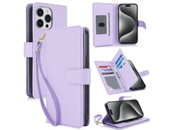 Capa Carteira De Couro Para Iphone 15 Pro Max - Com Rfid - Para Vários Cartões