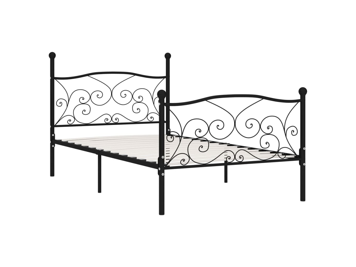 Cama De Solteiro | Camas Para Quarto | Estrutura De Cama Com Estrado De Ripas 90x200 Cm Metal Preto