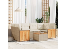 Vidaxl 7 Pcs Conjunto De Sofás P/ Jardim Com Almofadões Vime Pe Bege