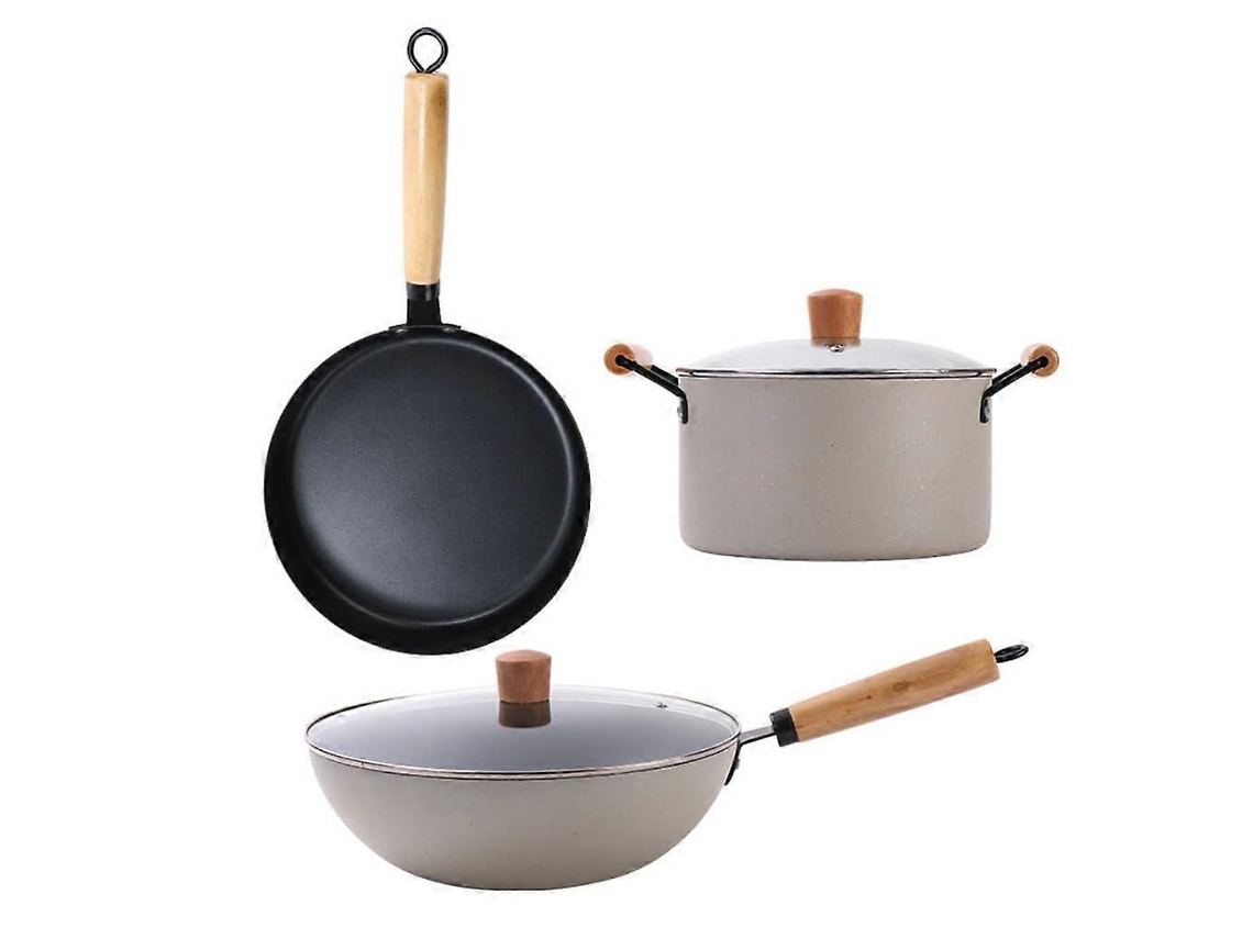 Conjunto De Panelas Com Wok Antiaderente, Frigideira E Panela Para Sopa, Ideal Para Cozinha Familiar E Uso Geral.