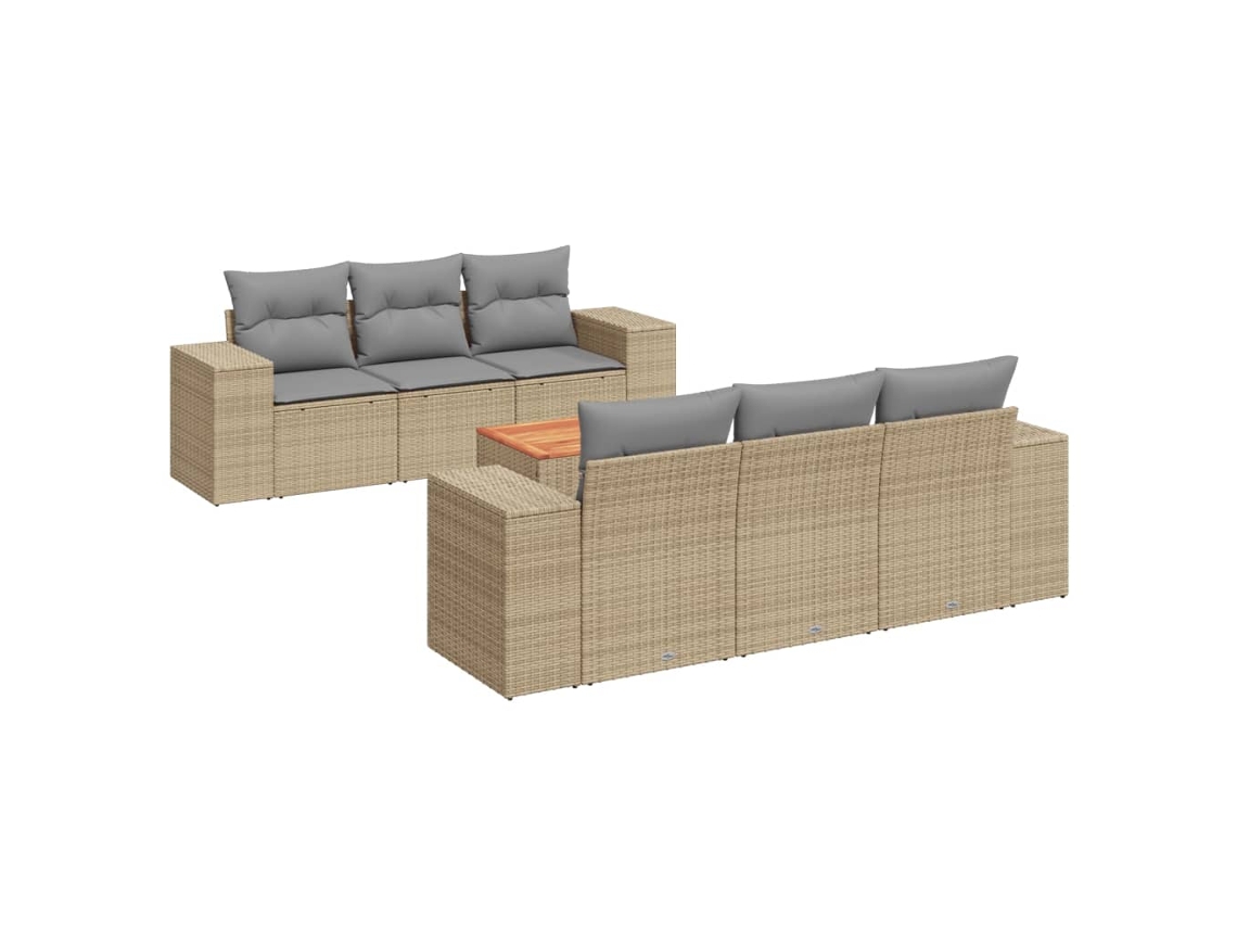 Conjunto de 7 Sofás para Jardim com Almofadões Vime Pe Bege MAISON EXCLUSIVE (7 pcs)