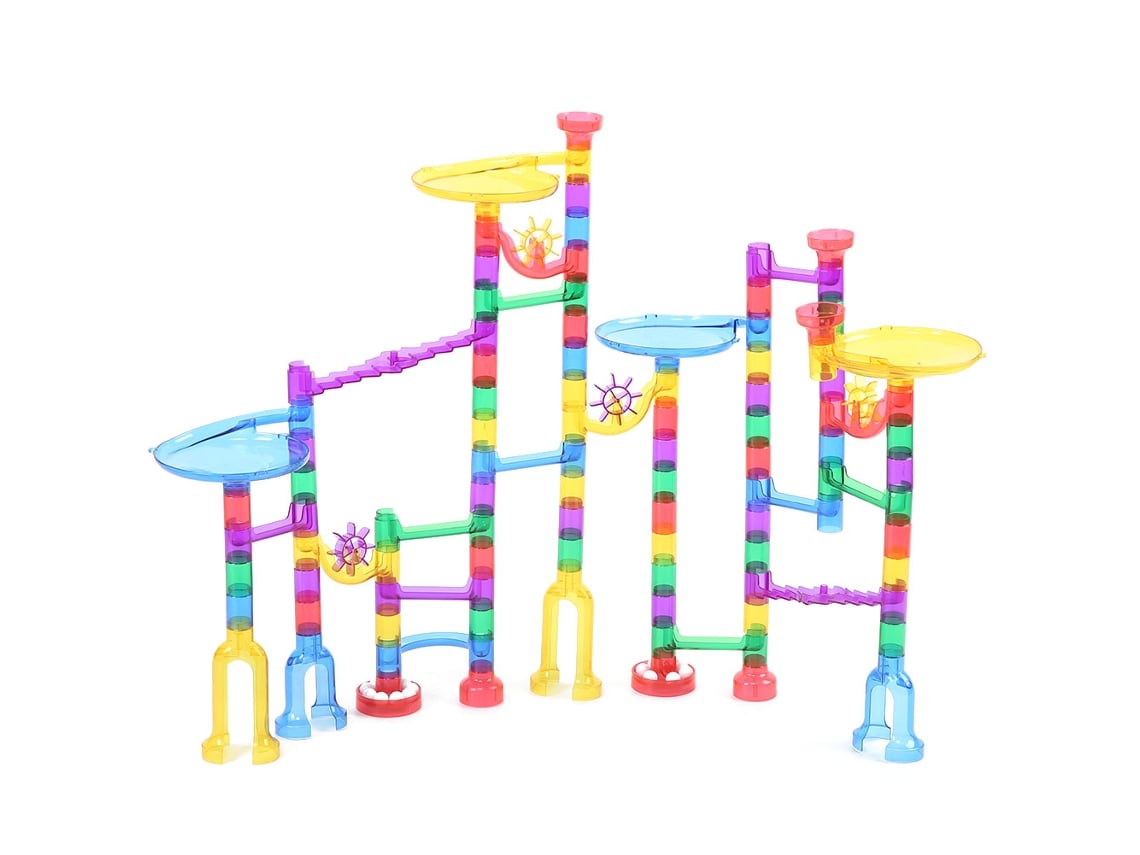 Brinquedo educativo de construção Bj-DIY para crianças: Pista de bolinhas com labirinto e blocos, 122 peças