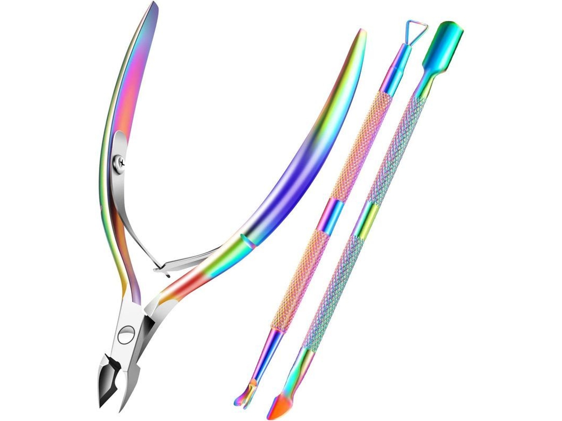 Conjunto de Ferramentas de Manicure e Pedicure com Alicate, Push e Scraper de Cutícula Colorido