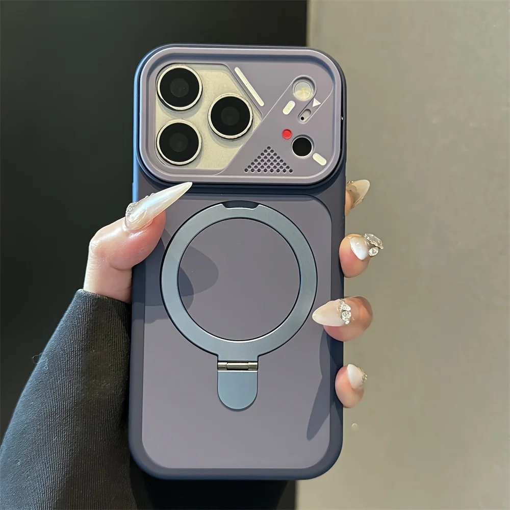 Capa Magnética Magsafe Para Iphone 12 Pro Max (azul) Com Suporte De Anel Metálico.