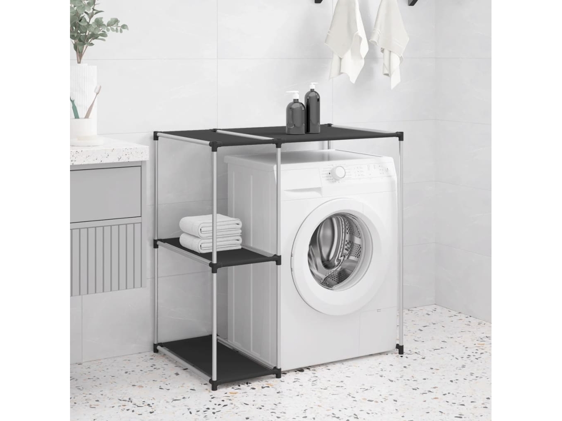 Vidaxl Estante De Arrumação P/ Máquina De Lavar Roupa Ferro Preto