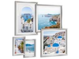 Conjunto De Pinturas Desenhos Coloridos De Cidades Europeias Moldura Prateada Quadros Para O Escritório Espelharte (conjunto De 5 Imagens)
