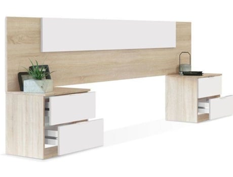 Cabeceira de Cama HABITDESIGN Luca 016075F  (Branco Artik  - Carvalho  - Melamina - 247 x 95,5 x 38 cm)