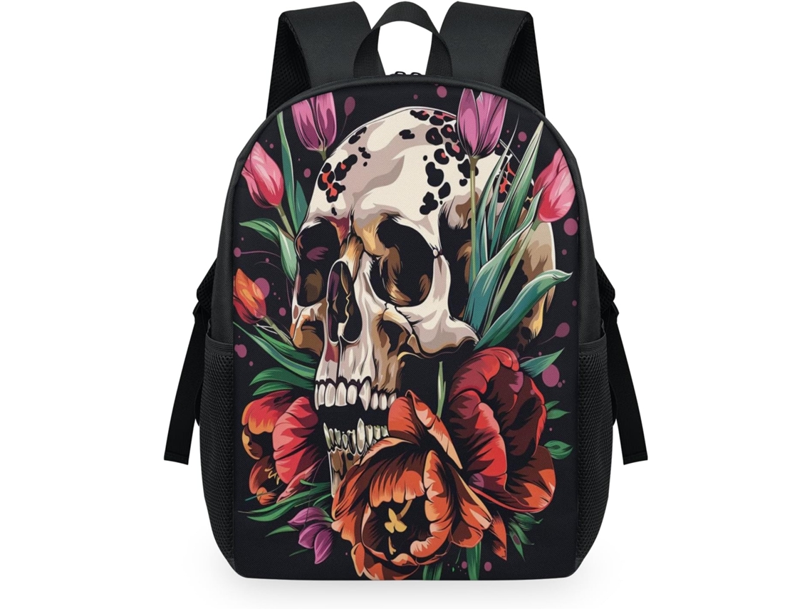 Mochila TROPICALLIFE com Estampa de Caveira em Aquarela para Crianças (32,5x15x44,9cm) tecido de malha