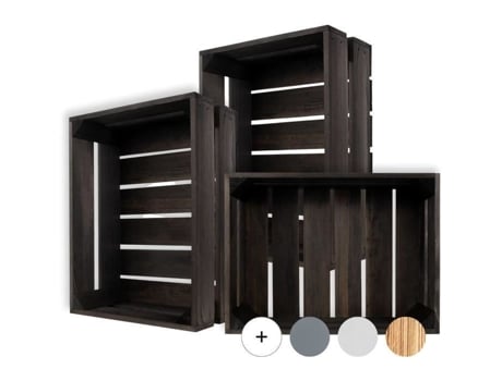 Conjunto Deco Criativo de 3 Caixas de Madeira Preta 40 x 30 x 15 cm | Caixa de armazenamento de madeira | Caixa de madeira vintage | Caixa de madeira