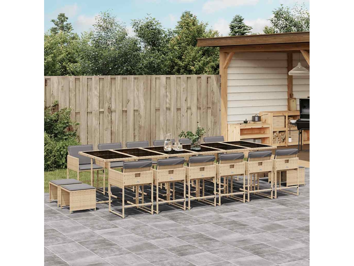 Vidaxl 11 Pcs Conj. Jantar Jardim C/ Almofadões Vime Pe Bege Misturado
