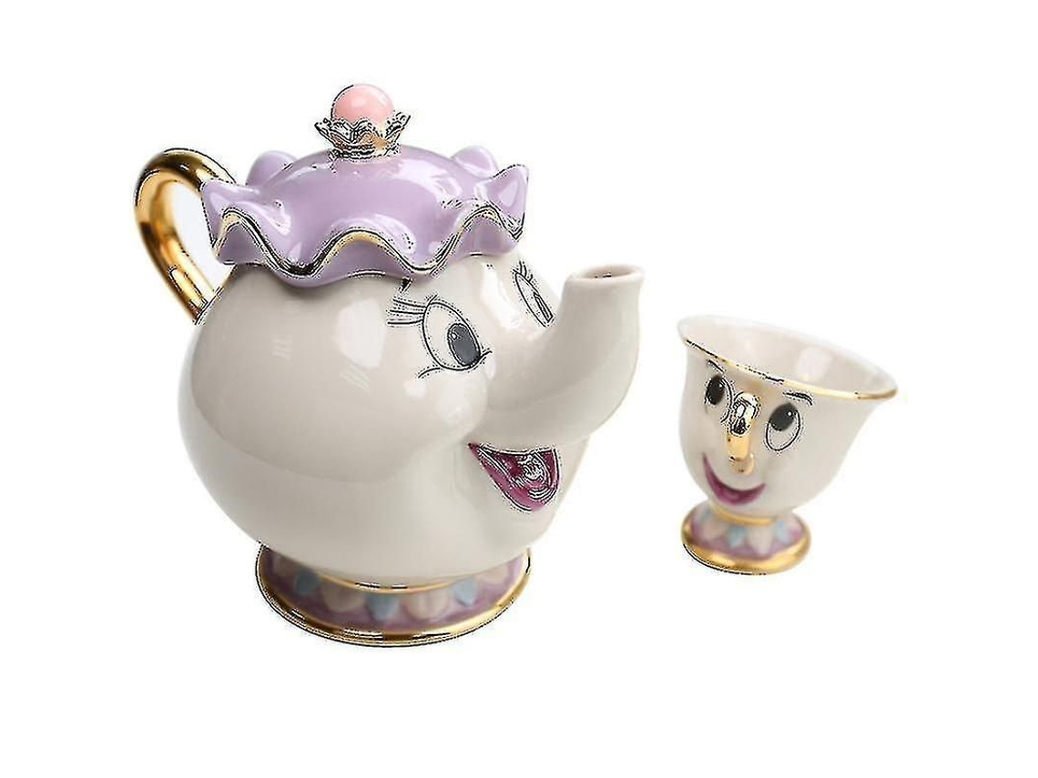 Juego Tetera Taza La Bella Y La Bestia Dibujos Animados Regalo Cumpleaños Cerámica Resina