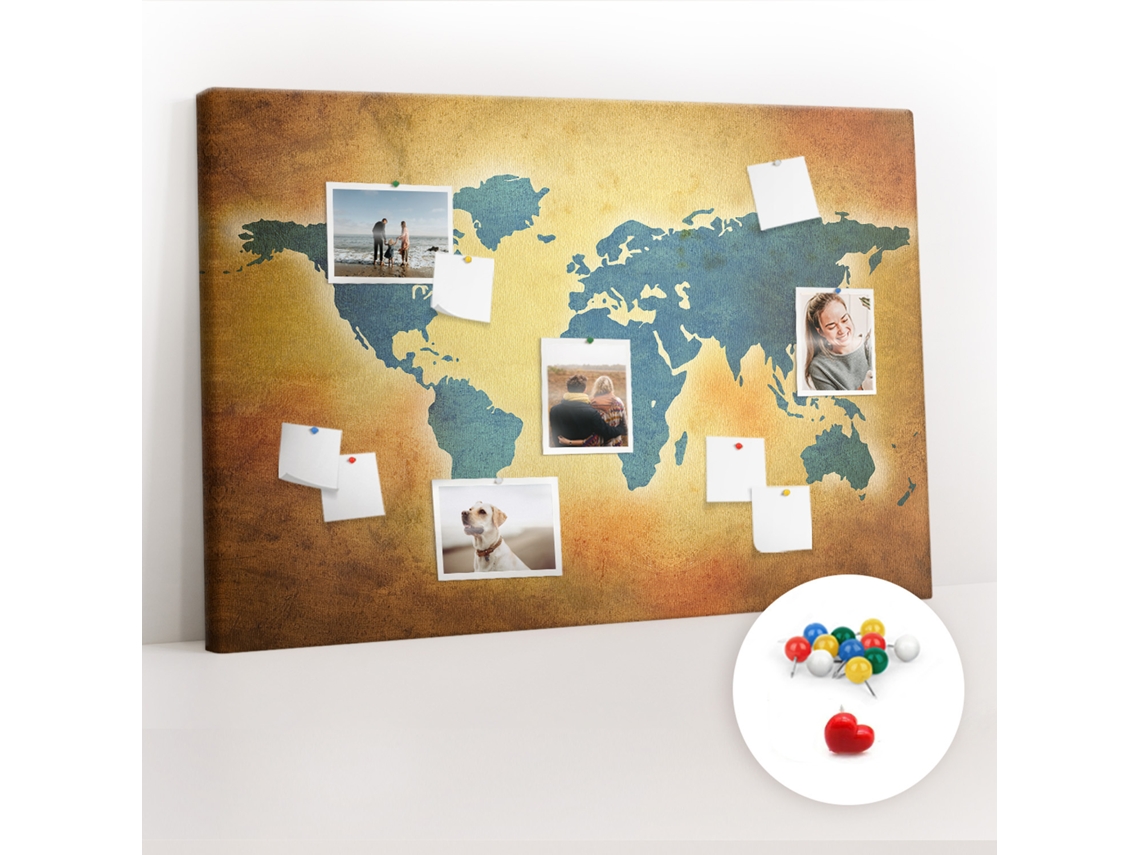 Painel De Cortiça Para Parede Mapa-múndi Antigo Para O Corredor Espelharte (120x80 Cm)
