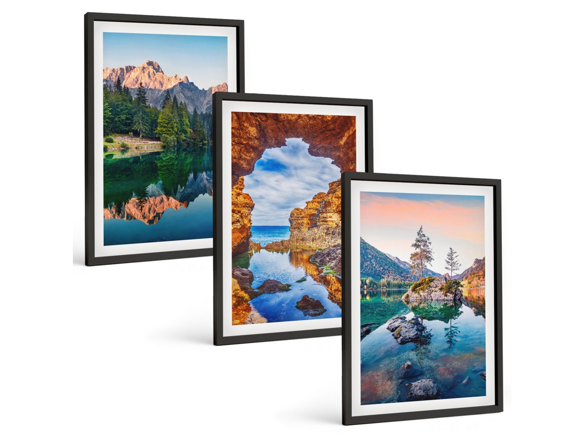 Conjunto De Pinturas Lagos De Montanha, Reflexos, Rochas Espelharte (3 Peças 40x60 Cm)