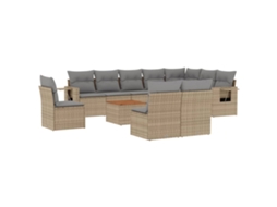 Conjunto de 11 Sofás Jardim C/ Almofadões Vime Pe Bege Misturado MAISON EXCLUSIVE (11 pcs)