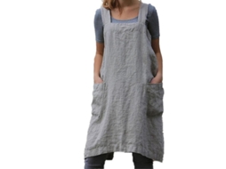 Delantal De Algodão E Linho Para Mulheres Com Bolsos, Design De Costas Cruzadas, Ideal Para Cozinhar E Assar Xl Gris